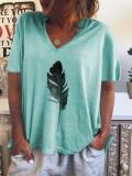 Printed Short Sleeve V Neck Casual Shirts & Tops
