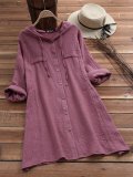 Casual Buttoned Solid Hooded Blouse