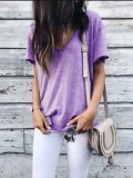 Casual Short Sleeve V Neck Solid Shirts