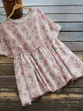 Casual Crew Neck Floral Shirts & Tops