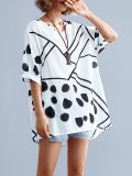 Plus Size Women Irregular Elegant Short Sleeve Round Neck  Floral Casual Tops