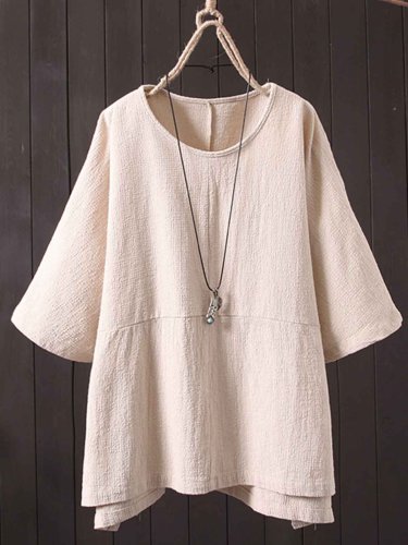 Casual Cotton-Blend Round Neck Shirts & Tops
