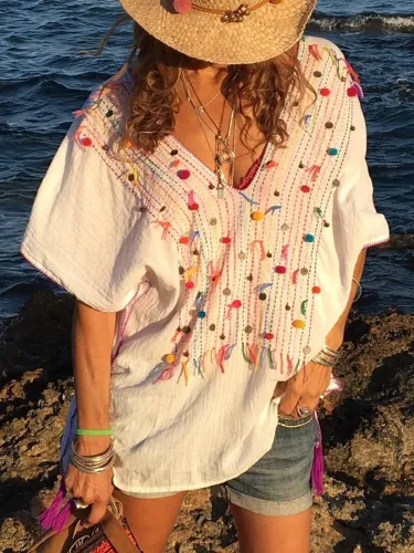 Bohemian casual Cotton SleevelessTops