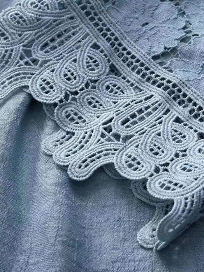 Women Casual Loose Lace Cutout Tops Tunic Blouse Shirt
