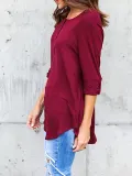 Solid Casual V neck Cotton T-Shirt