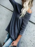 Cotton Long Sleeve Ruched Off Shoulder T-Shirt