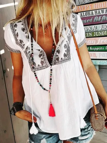 Plus Size Casual V Neck Short Sleeve Tops