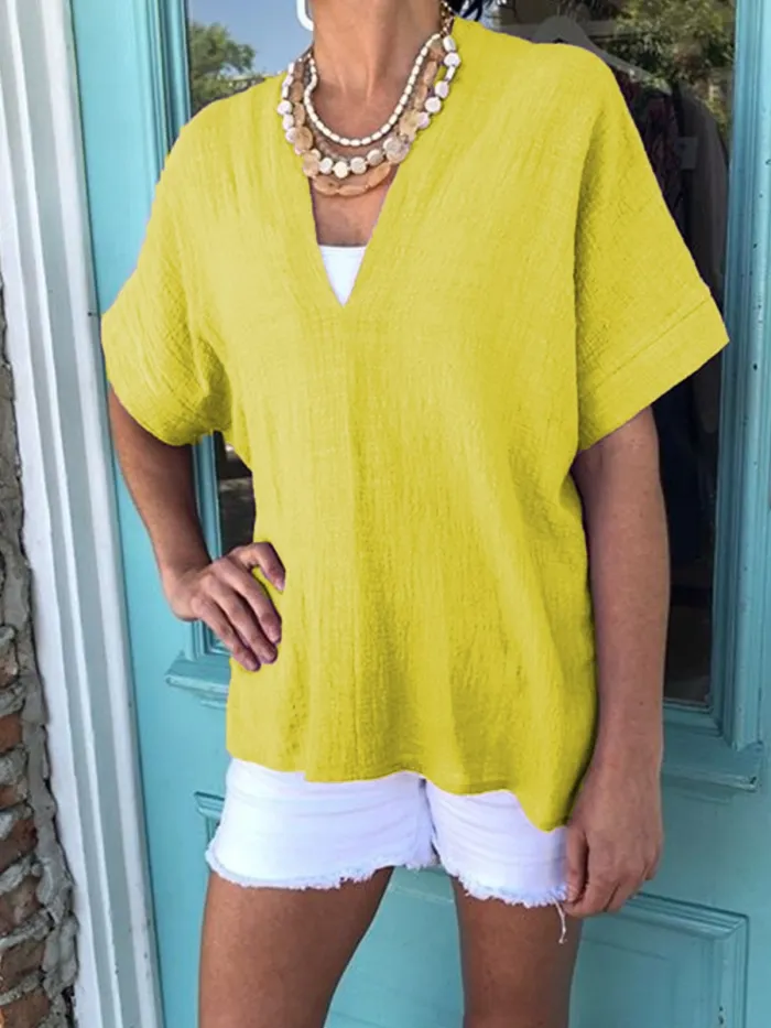 Women Casual V Neck Tops Tunic Blouse Shirt