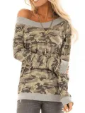 Camouflage Long Sleeve Paneled Simple & Basic T-Shirts