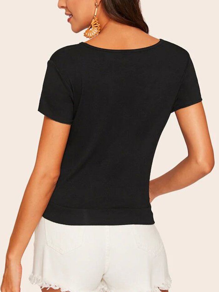 Black Round Neck Short Sleeve Cotton T-Shirts