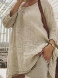 Round Neck Linen Solid Casual Shirts & Tops