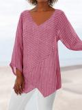 Striped Long Sleeve V Neck Cotton-Blend Shirts & Tops