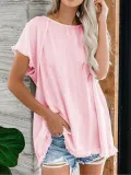 Cotton Solid Short Sleeve Shirts & Tops