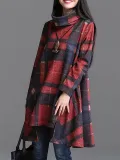 Autumn Winter Casual Plaid Turtleneck Long Sleeve Sweatshirt