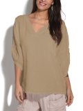 Plus Size Casual 3/4 Sleeve V Neck Solid Tops