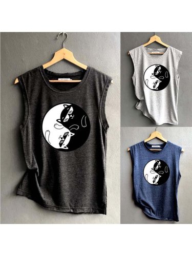 Sleeveless Cotton-Blend Casual Shirts & Tops