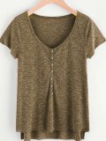 Short Sleeve Cotton-Blend V Neck Shirts & Tops
