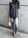 Cotton Long Sleeve Ruched Off Shoulder T-Shirt