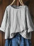 Casual Cotton-Blend Round Neck Shirts & Tops