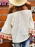 Women Casual Tassels Cutout Blouse Shirt Tops Tunic