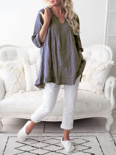 Women Casual Tops Long Sleeve Cotton Patchwork Summer Tops