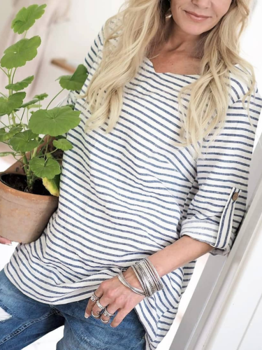 Striped Crew Neck Long Sleeve Shirts & Tops