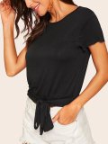 Black Round Neck Short Sleeve Cotton T-Shirts