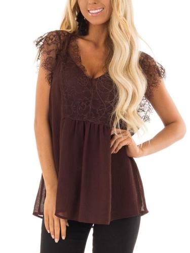 Lace Casual Short Sleeve Casual Tops