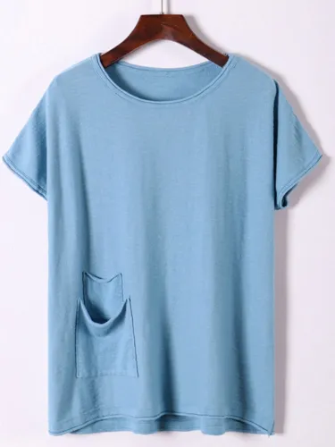 Casual Cotton-Blend Pockets Short Sleeve Shirts & Tops