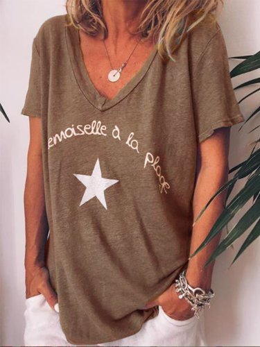 Casual V Neck Letter Short Sleeve Shirts