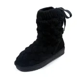 Women Braided Platform Knitted Fabric Winter Back Lace-up Daily Boots