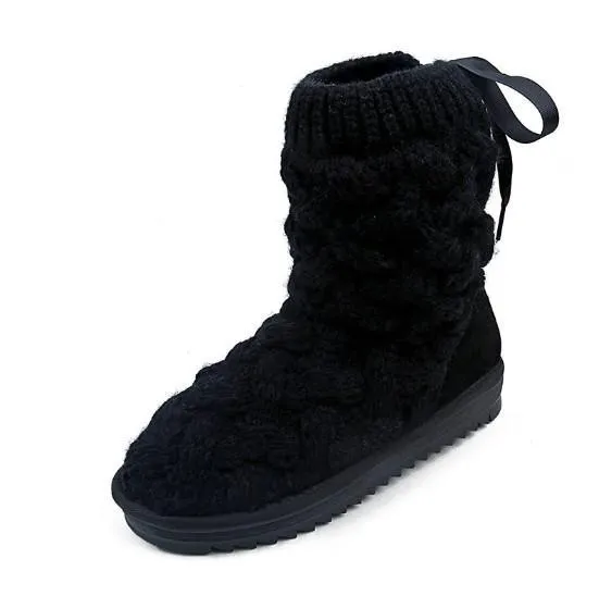 Women Braided Platform Knitted Fabric Winter Back Lace-up Daily Boots