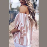 Off Shoulder Striped Batwing Sleeve Blouses