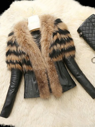 Paneled Long Sleeve Faux Fur Coat