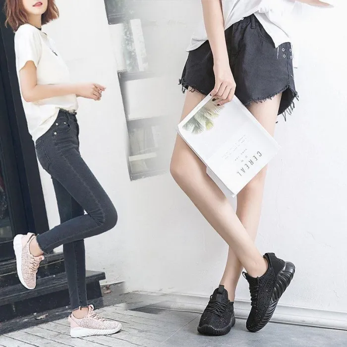 Womens All Season Flat Heel Fly-Woven Fabric Lace-up Sneakers