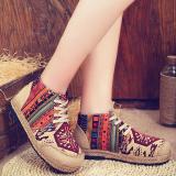 Vintage Colorful Pattern Lace Up Canvas Boots