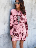 Back Hollow-up Printed Vintage Round Neck Long Sleeve Causal  Dresses