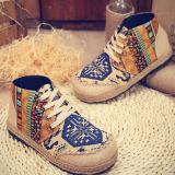 Vintage Colorful Pattern Lace Up Canvas Boots