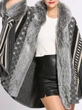Elegant Faux Fur Oversized Stripe Poncho Coat