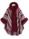 Elegant Faux Fur Oversized Stripe Poncho Coat