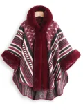 Elegant Faux Fur Oversized Stripe Poncho Coat