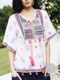 V Neck Floral-Print Floral Vintage Shirts & Tops