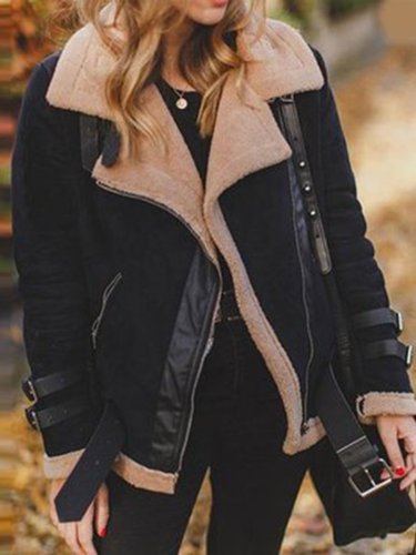 Long Sleeve Lapel Casual Solid Faux Fur Jackets for Women