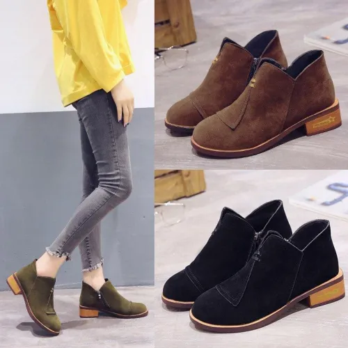 Womens Flocking Zipper Daily Chunky Heel Boots