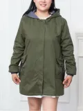Casual Women Pockets Hooded Trench Appliqued Long Sleeve Hoodie Coat