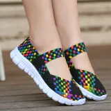 Multicolor Blocks Hand-knitted Shoes Elastic Band Daily Flat Heel Loafers