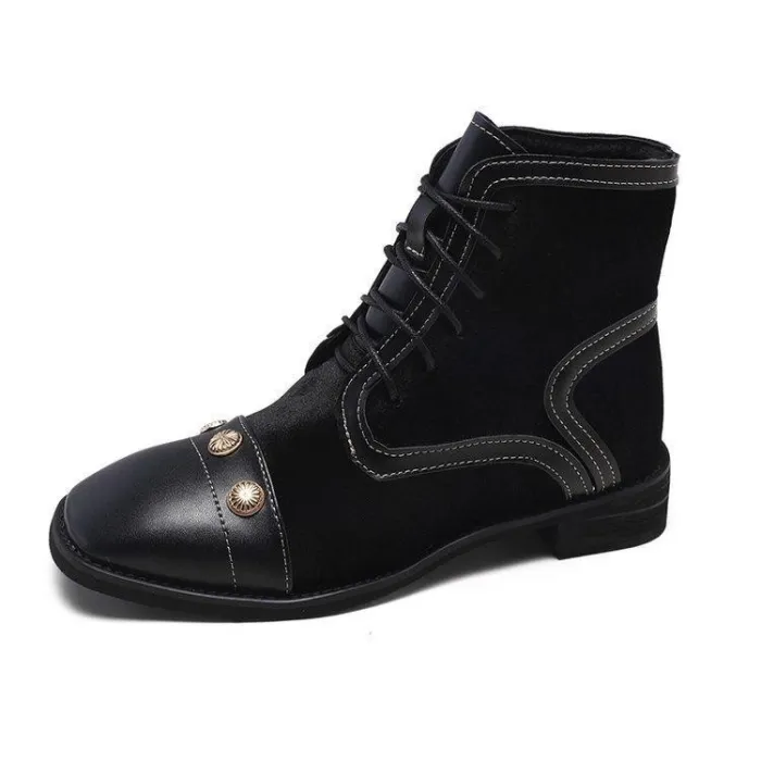 Winter Rivet Lace-Up Chunky Heel Suede Boots