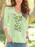 Casual Floral V Neck Shirts & Tops