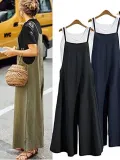 Pockets Linen Casual Loose Solid Plus Size Jumpsuits