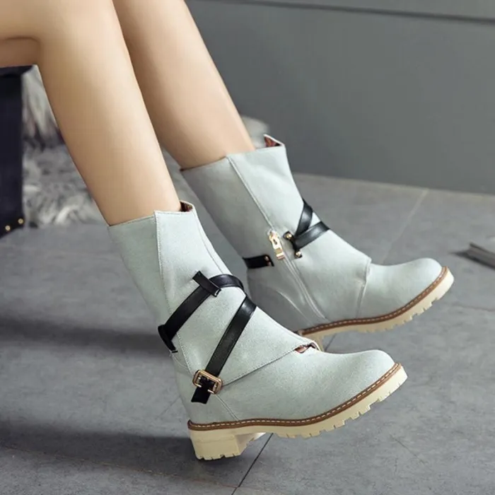Women Plus Size Chunky Heel Adjustable Buckle Spring/Fall Boots